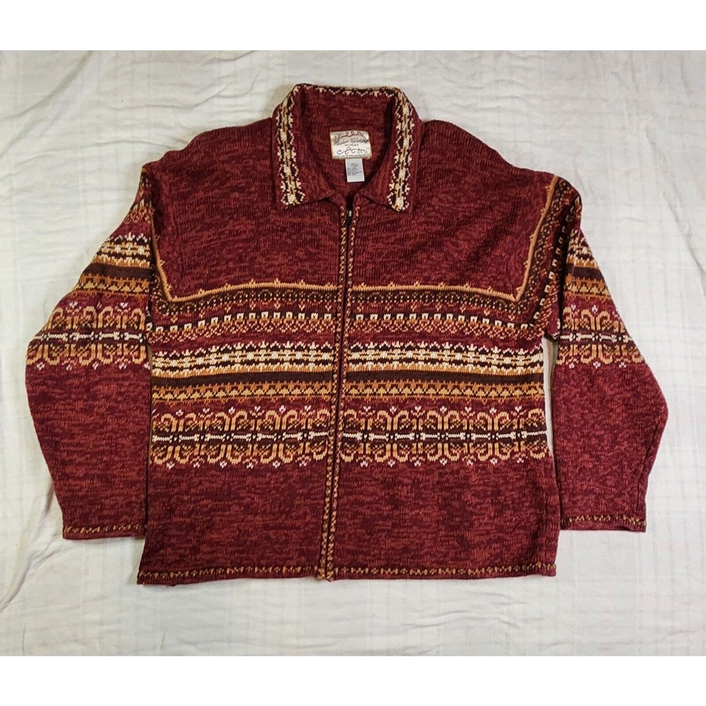 Heirloom Collectibles Sweater Womens 18/20 2X Pink Fair Isle Knit Zip Cardigan